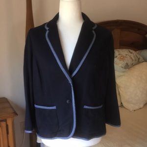 Talbots Nautical Knit  Navy Jacket w/ Light Blue Trim LP